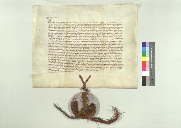 Zakládací listina cisterciáckého kláštera Thronus regis z 19. května 1306. Foto: Národní archiv Praha